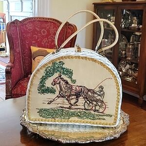 Vintage 50's White Wicker Harness Racing Handbag